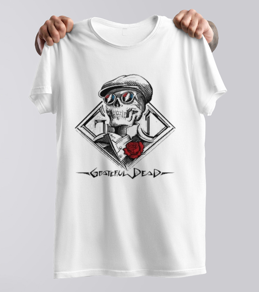 Grateful Dead Derby Skeleton With Rose And Cap T-Shirt