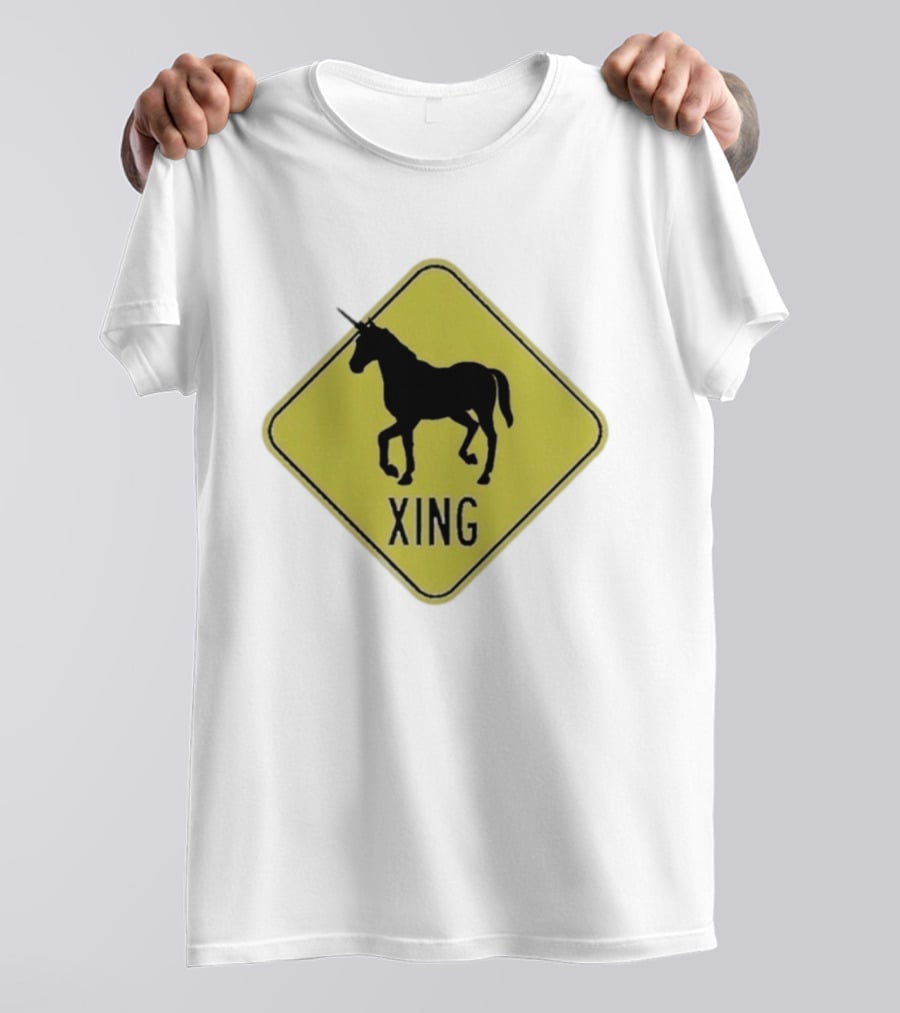 Unicorn Xing Mythical Creature Crosswalk Sign T-Shirt