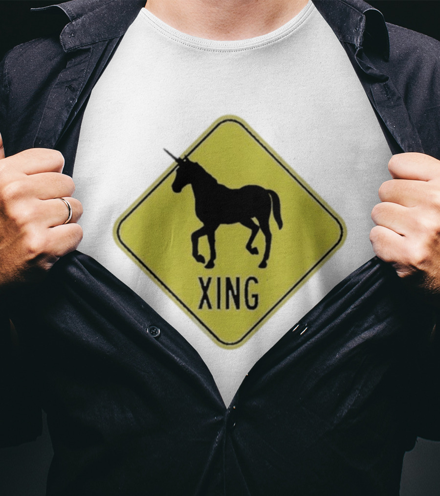 Unicorn Xing Mythical Creature Crosswalk Sign T-Shirt