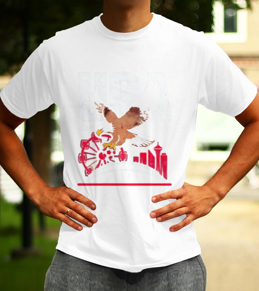 USA 2026 Eagle Space Needle Soccer Seattle Ferris Wheel T-Shirt