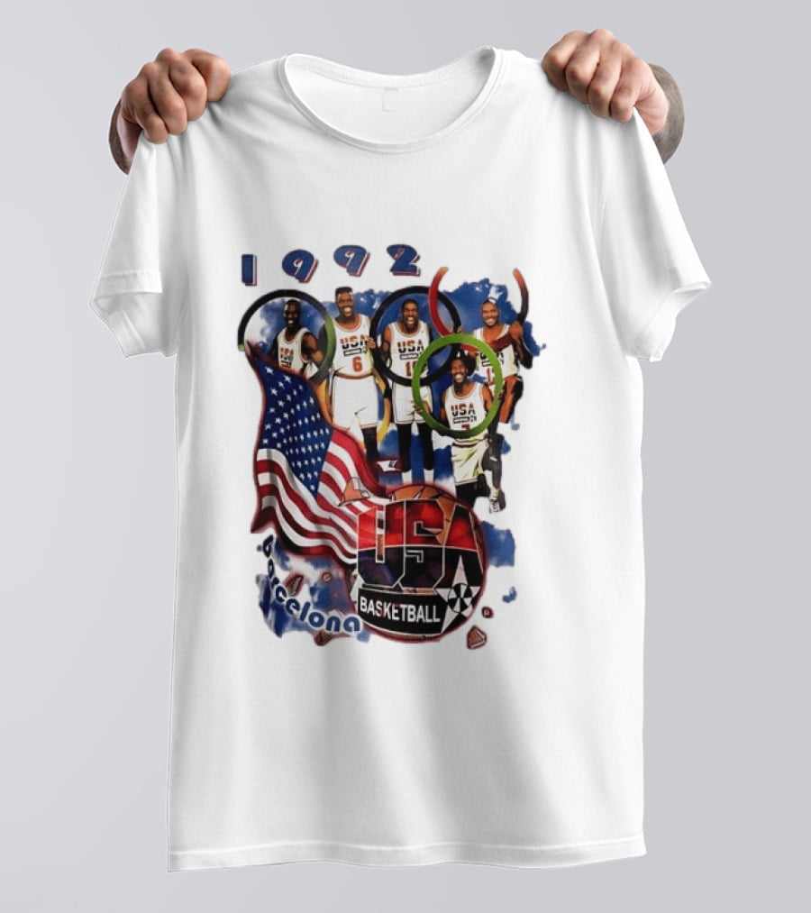 USA Basketball 1992 Dream Team Patrick Ewing David Robinson Michael Jordan Clyde Drexler Barcelona T-Shirt