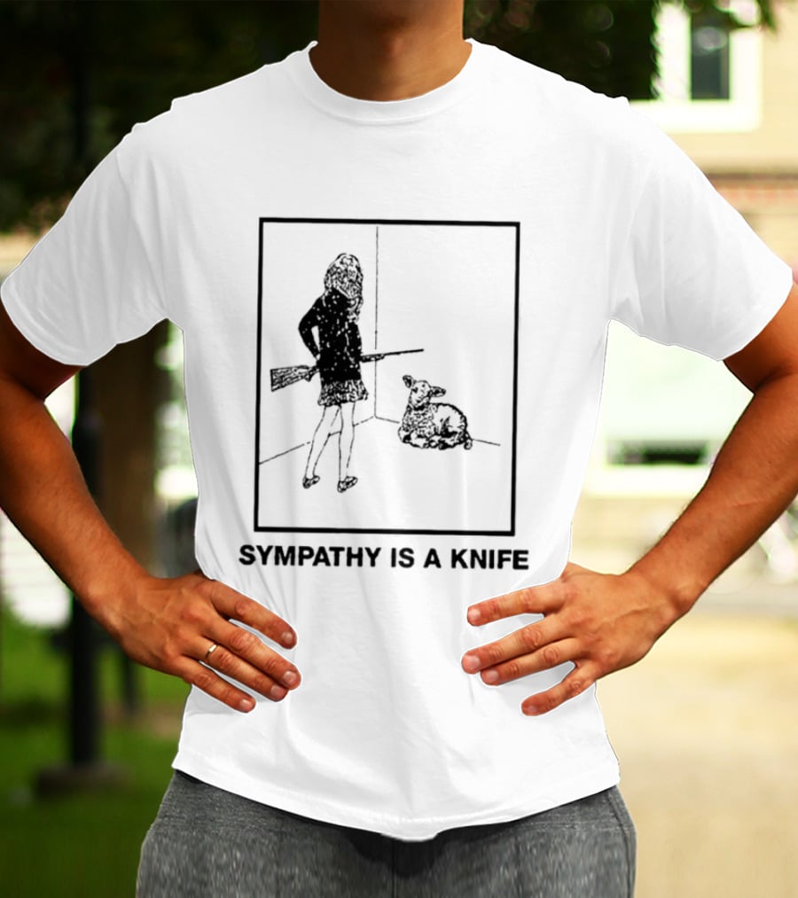 Sympathy Is A Knife Dark Silhouette Holding Object Next To Seated Figure T-Shirt