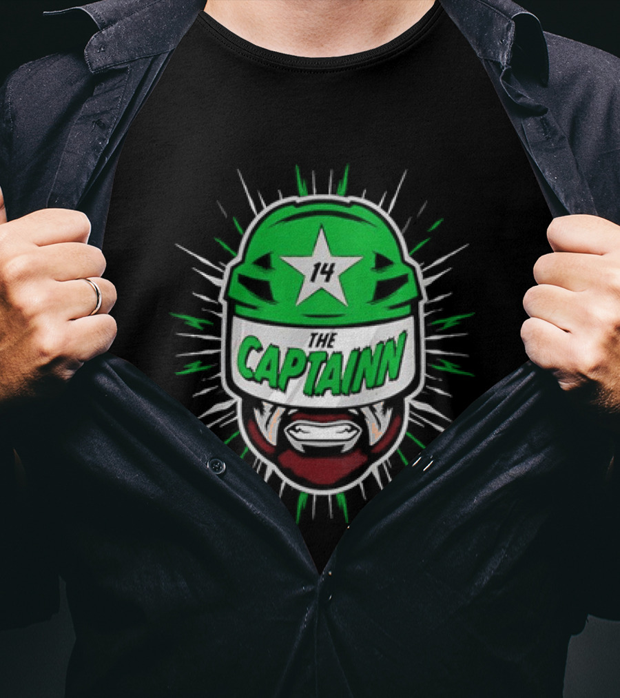 The Captainn Dallas Stars 14 Hockey Beard Helmet T-Shirt