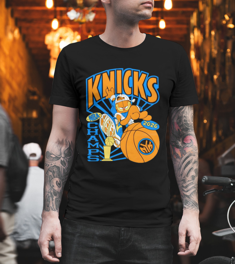 Knicks NBA Champs 2026 Orange Cat Basketball T-Shirt