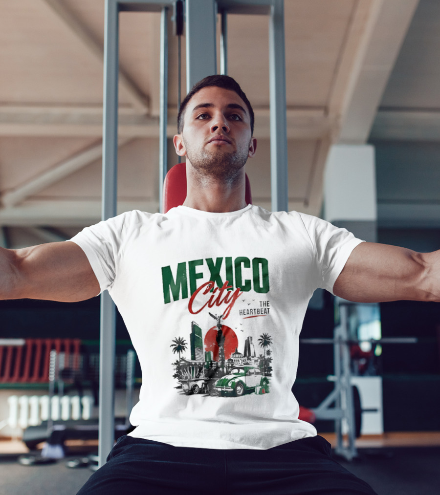Mexico City Skyline Angel Of Independence Vibrant Heartbeat Landscape T-Shirt