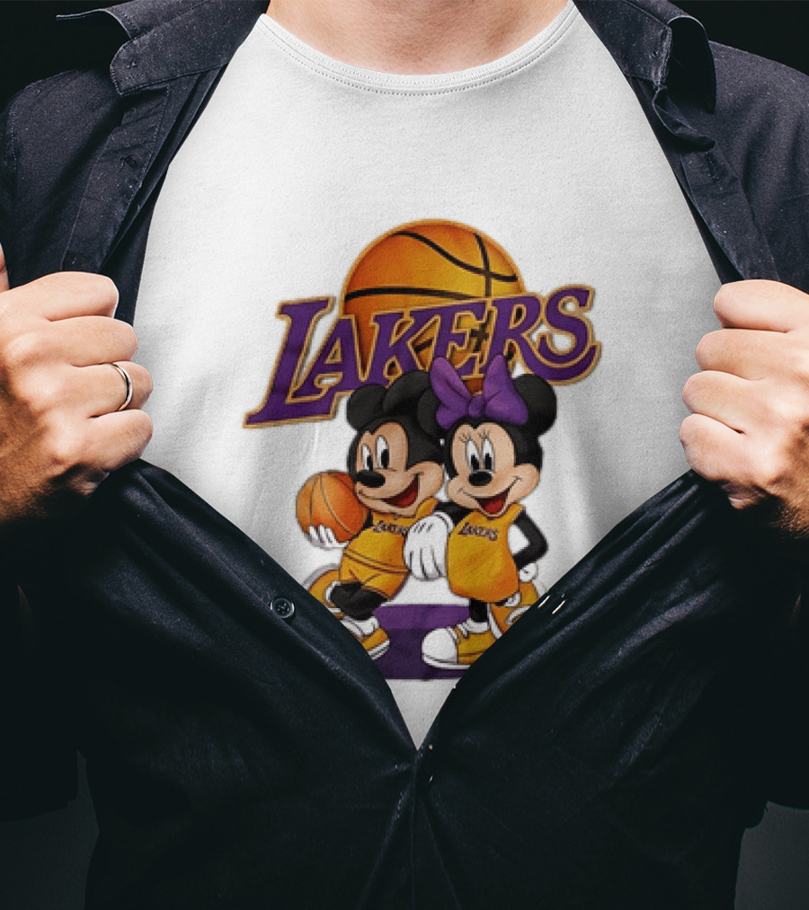 Mickey Mouse Los Angeles Lakers Basketball Crossover With Minnie Mouse T-Shirt