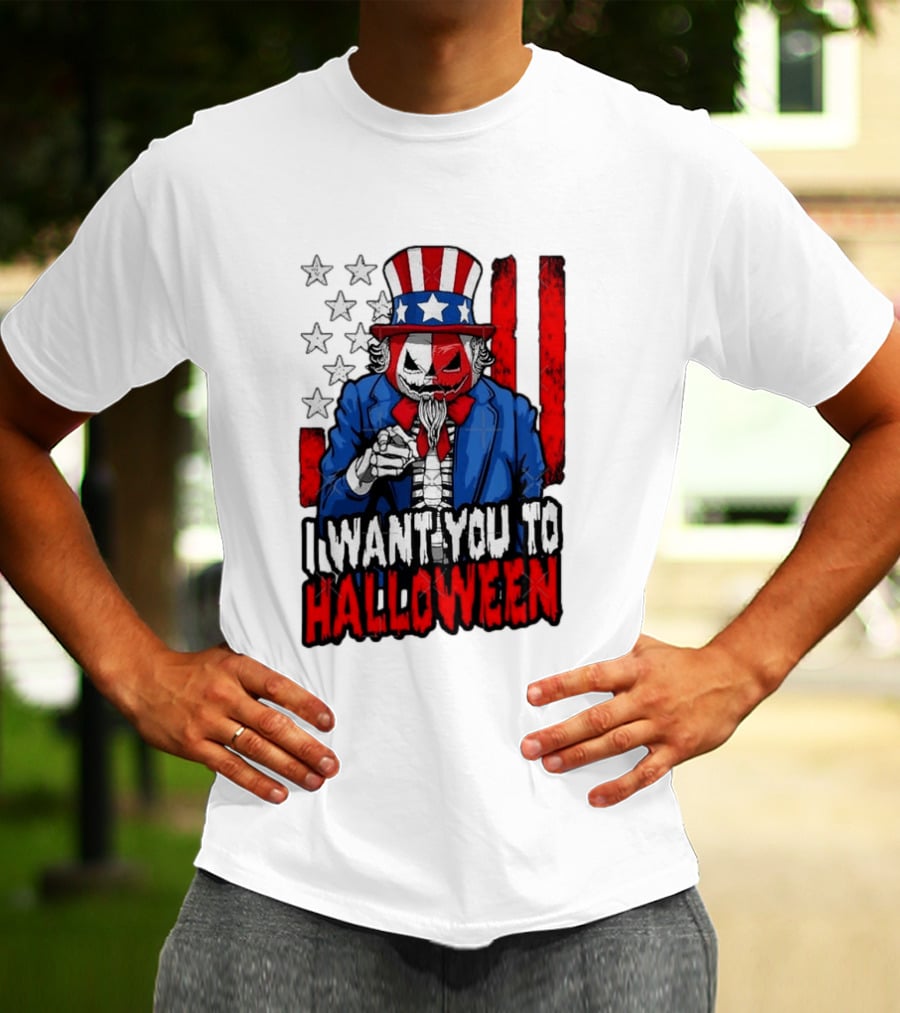 USA Patriotic Zombie Uncle Sam Pumpkin I Want You To Halloween T-Shirt