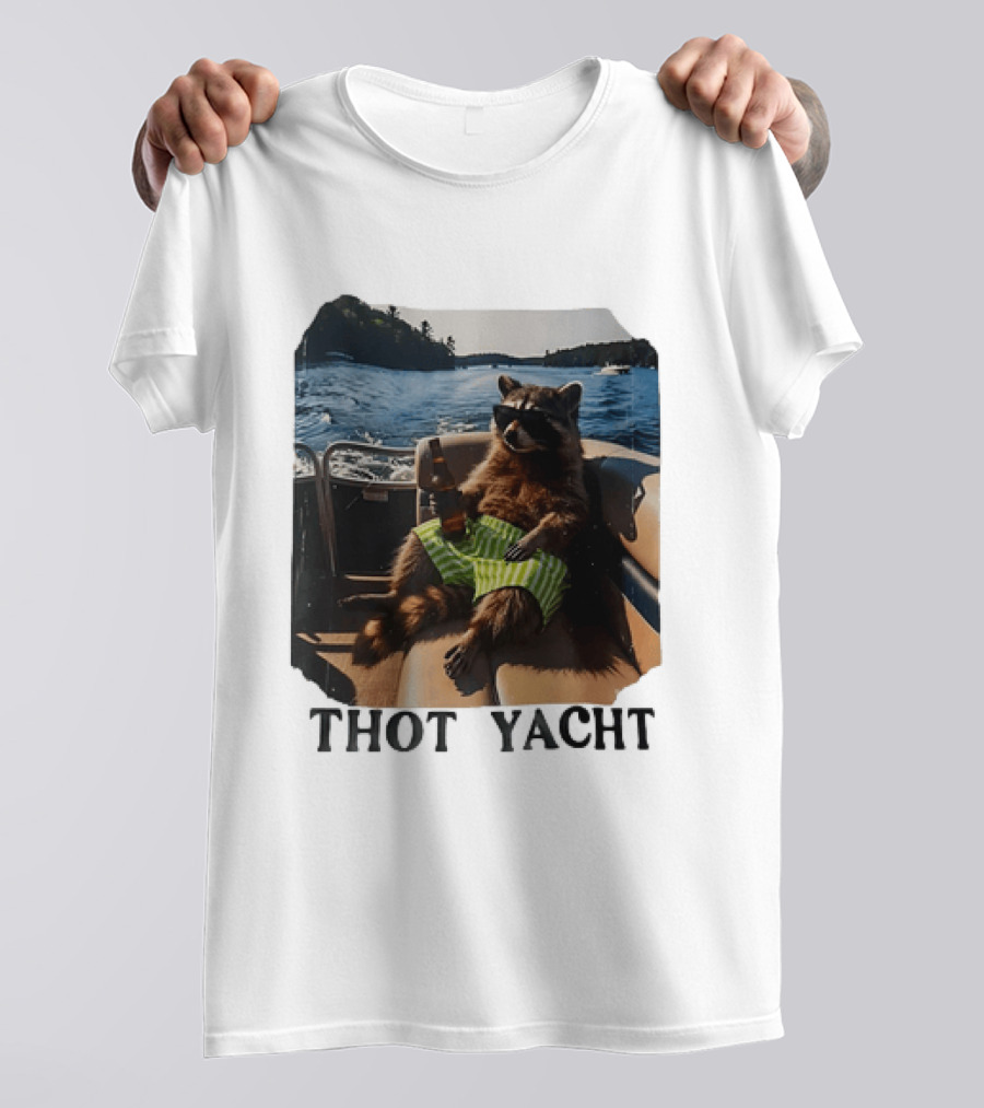 Raccoon Relaxing Thot Yacht Boat Adventure T-Shirt