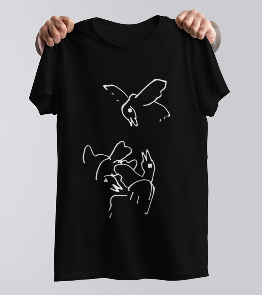 Square Triangle Bird Flying Black Minimalist Line T-Shirt