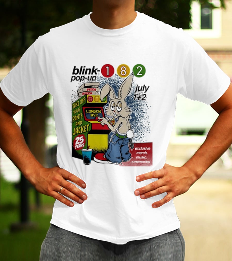 Blink 182 Take Off Your Pants And Jacket Pop Up 25 Years London NYC July Pizza T-Shirt