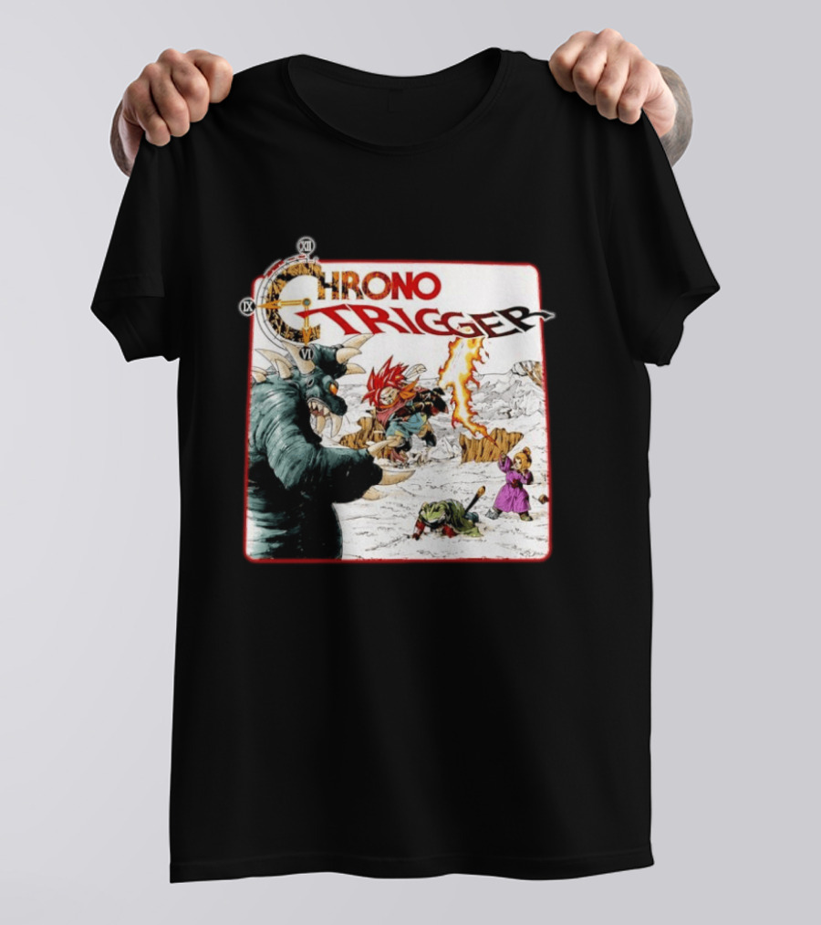 Chrono Trigger Iconic Gaming Adventure Characters And Battle Scene T-Shirt