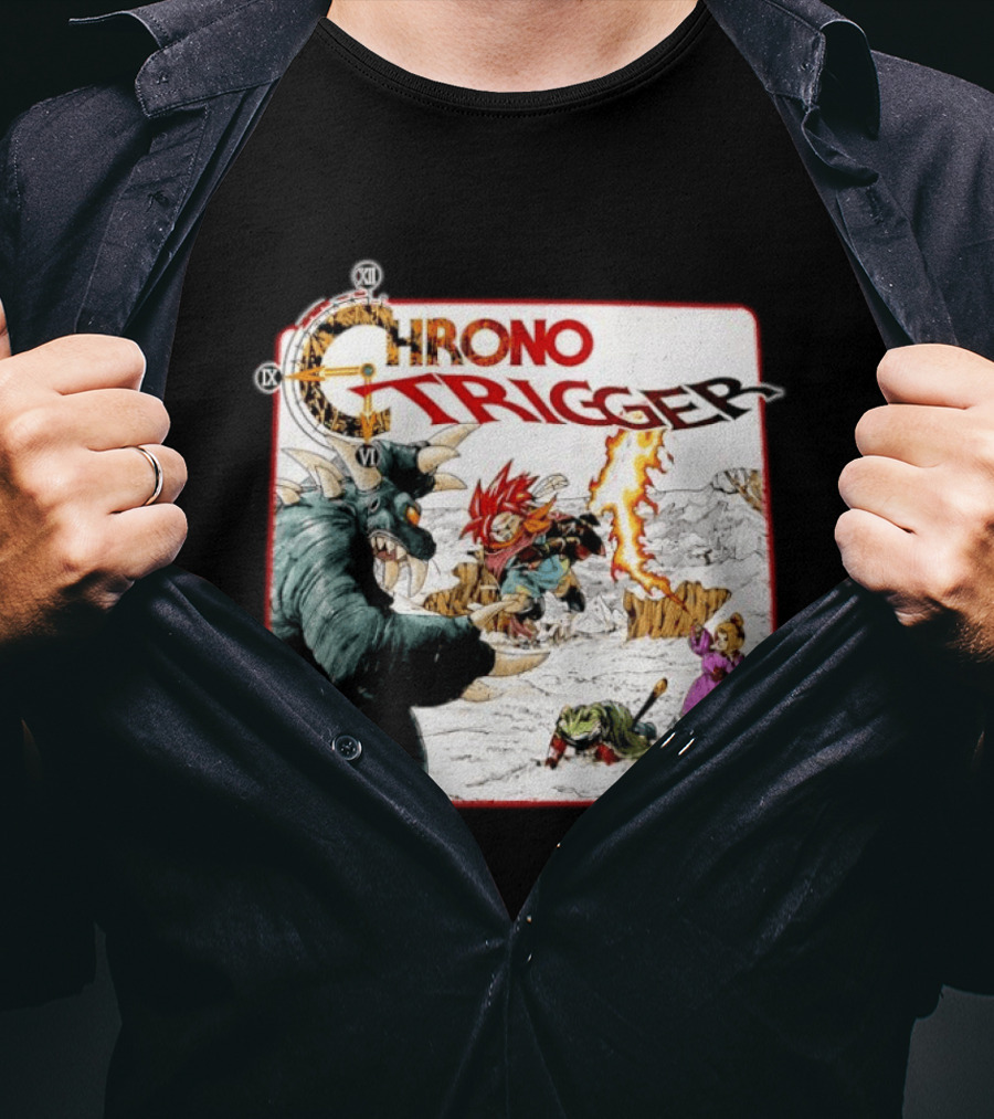 Chrono Trigger Iconic Gaming Adventure Characters And Battle Scene T-Shirt