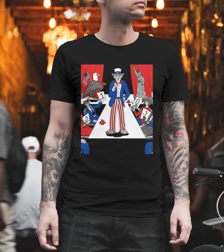 Uncle Sam Patriotic Symbol With Statue Of Liberty And American Eagle Political Commentary T-Shirt