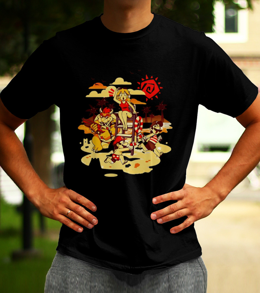 Frenemies Summer Beach Fun Mario Luigi Princess Peach Bowser Adventure T-Shirt