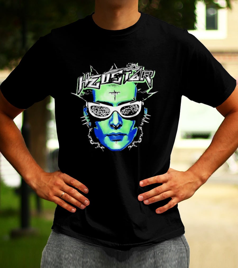 Heustar Face Futuristic Cyberpunk Digital Neon Aesthetic T-Shirt