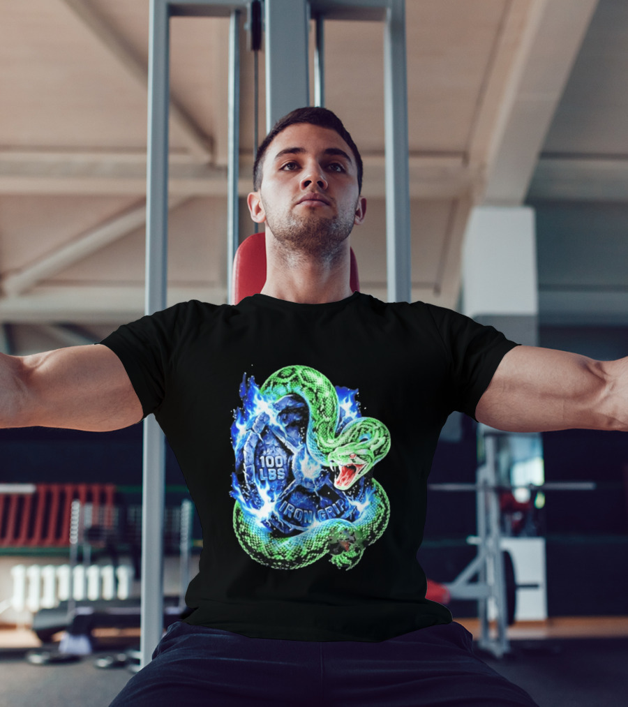 100 Lbs Iron Grip Snake With Lightning And Dumbbell T-Shirt