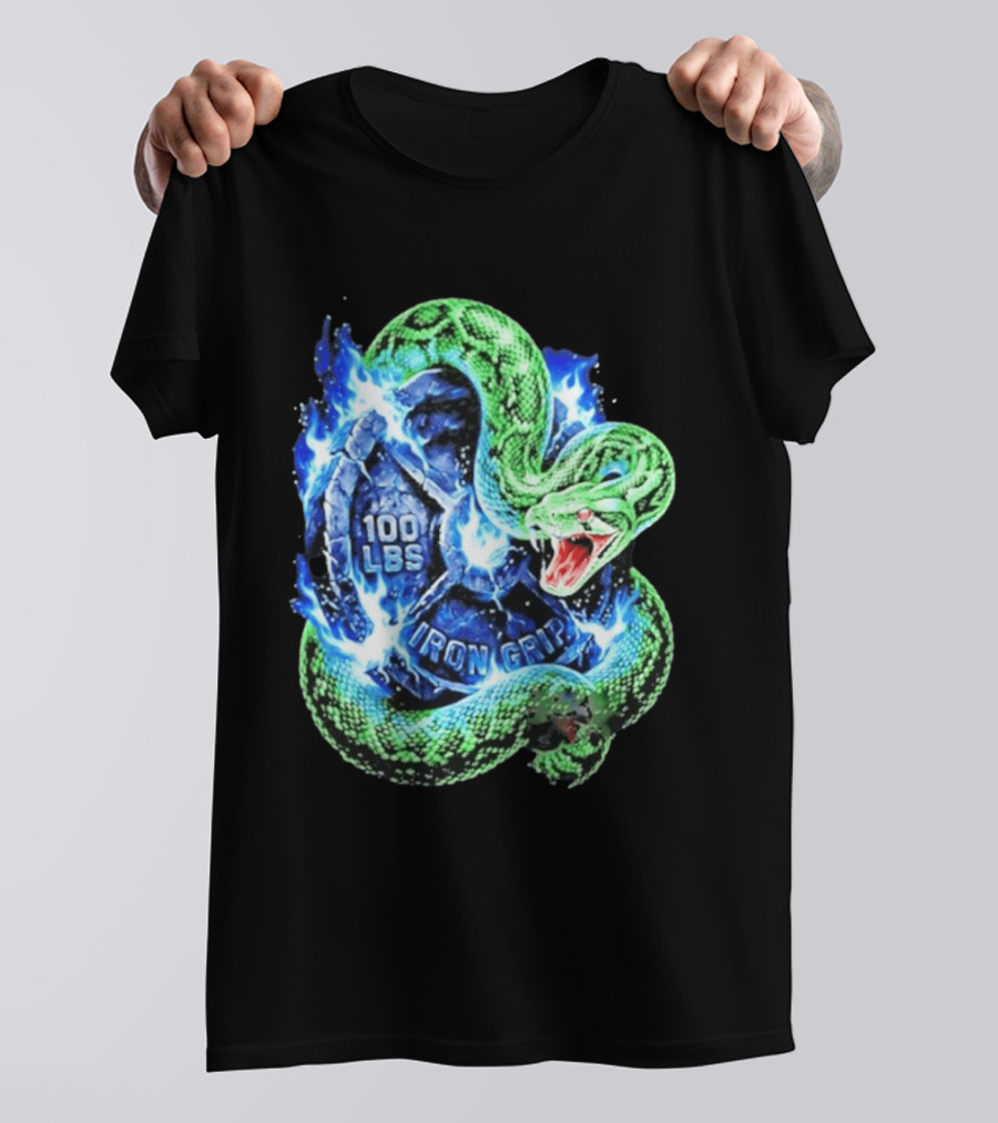100 Lbs Iron Grip Snake With Lightning And Dumbbell T-Shirt