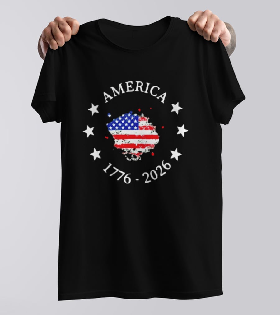 America 1776 2026 Patriotic Flag Stars And Map Celebration T-Shirt