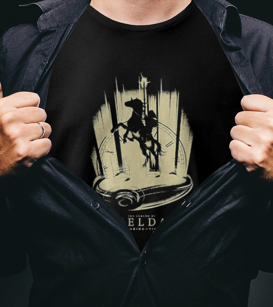 Link Riding Epona Castle Background Zelda Ocarina Of Time T-Shirt