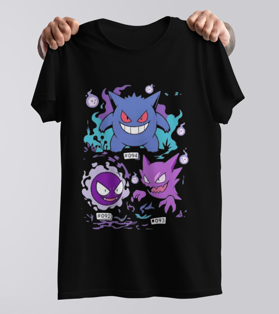 Gengar Haunter Gastly Pokemon Evolution Line 094 092 093 T-Shirt