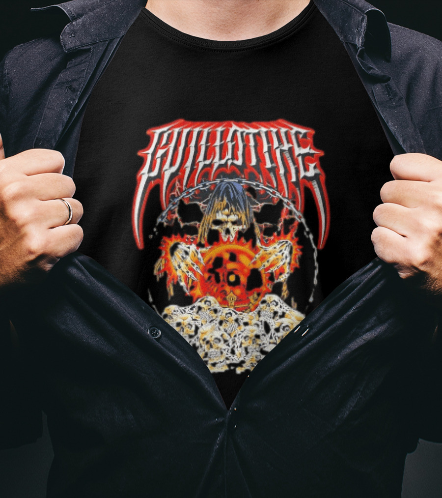 Guillotine Grim Reaper Crystal Ball Skulls Fiery Chains T-Shirt