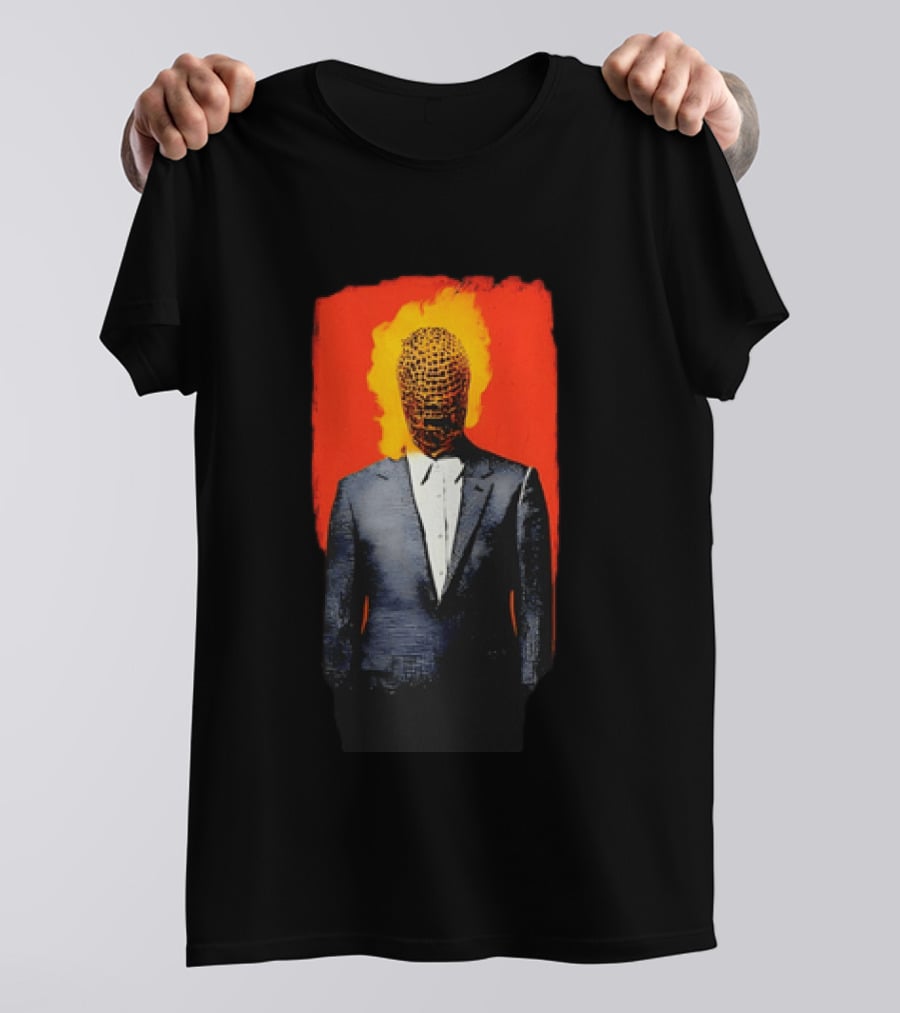 Ignition Man In Tuxedo With Fiery Head On Bold Red T-Shirt