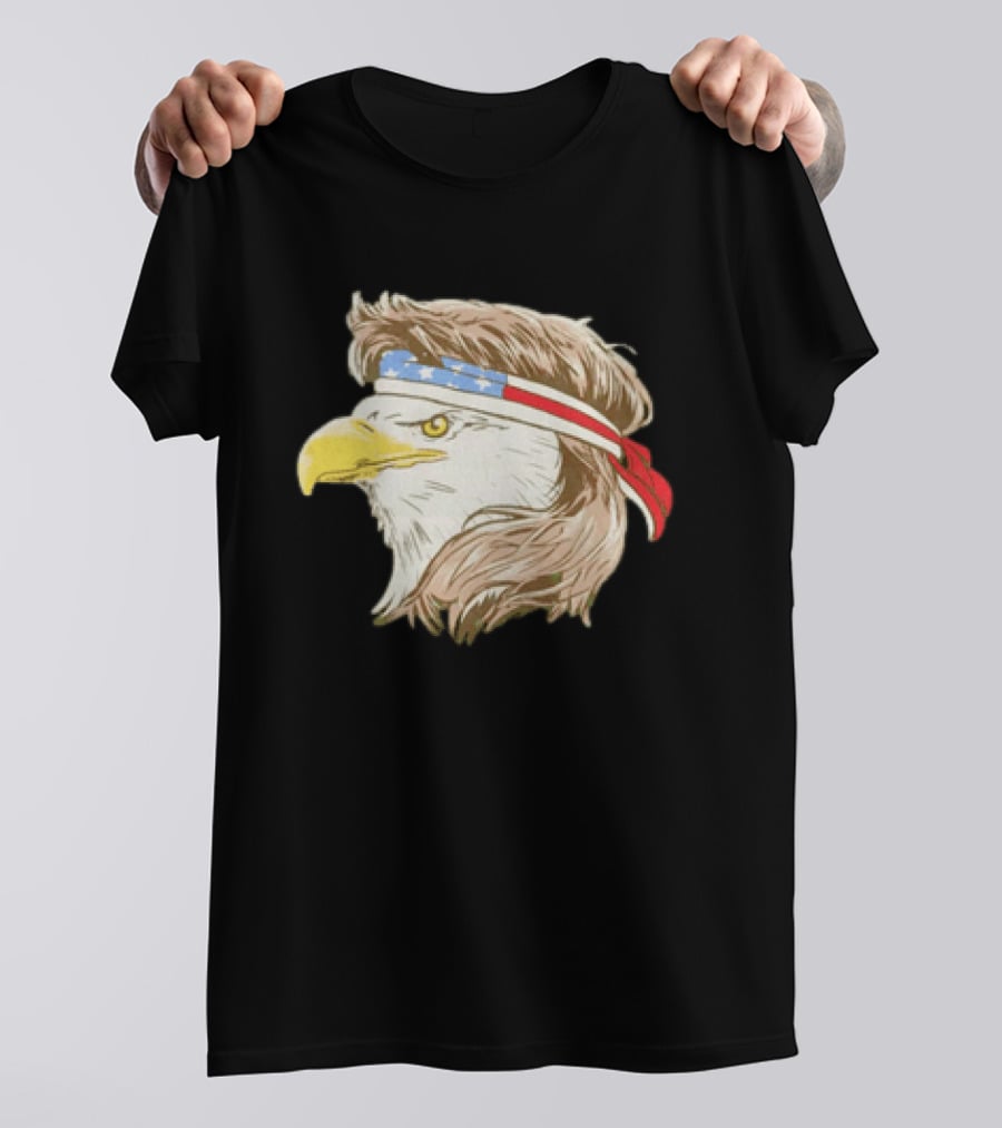 Bald Eagle With American Flag Bandana And Patriotic Hair T-Shirt