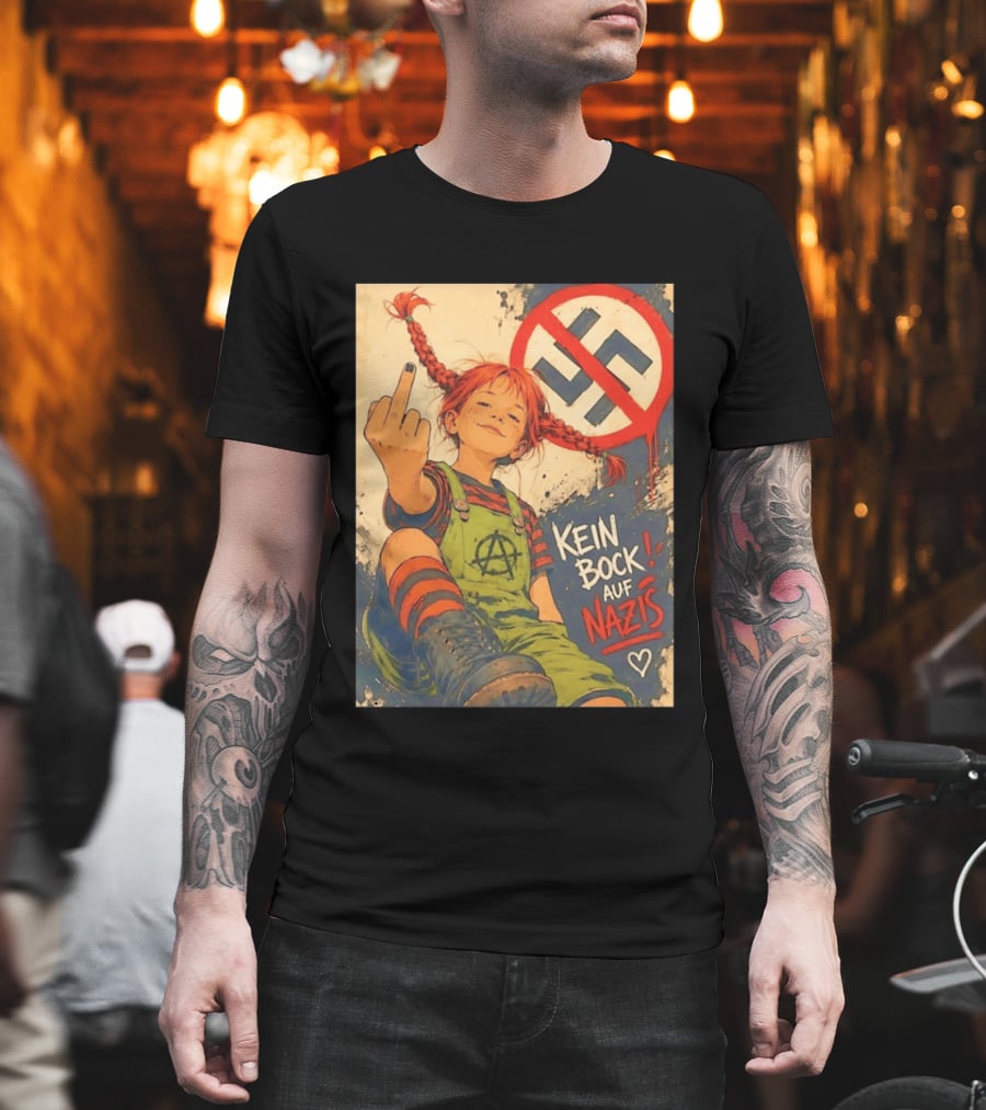 Pippi Longstocking Kein Bock Auf Nazis Middle Finger Anti Nazi Sign Anarchy T-Shirt