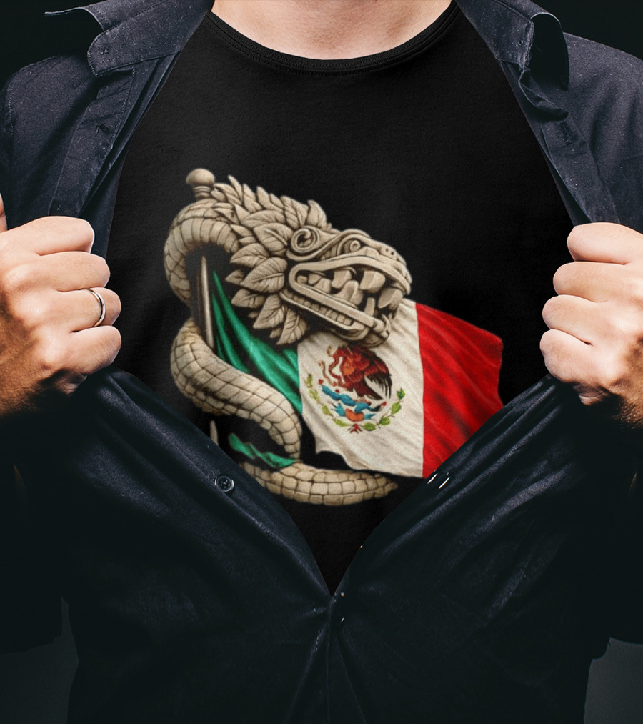 Quetzalcoatl Feathered Serpent Mexico Flag T-Shirt