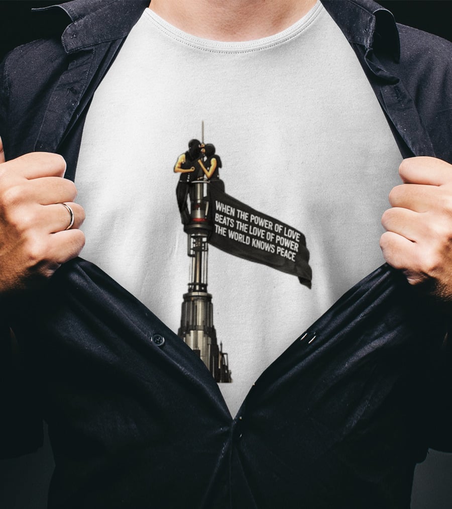 Angela Nikolau And Ivan Beerkus Love And Peace Flag On Empire State Building T-Shirt