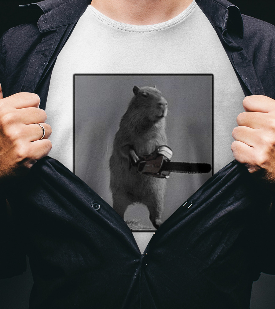 Capybara With Chainsaw Descent Into Madness Signs T-Shirt