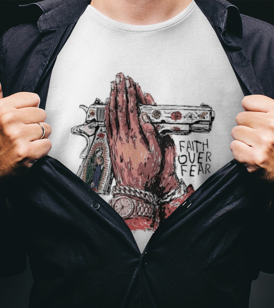 Our Lady Of Guadalupe Praying Hands Gun Faith Over Fear T-Shirt