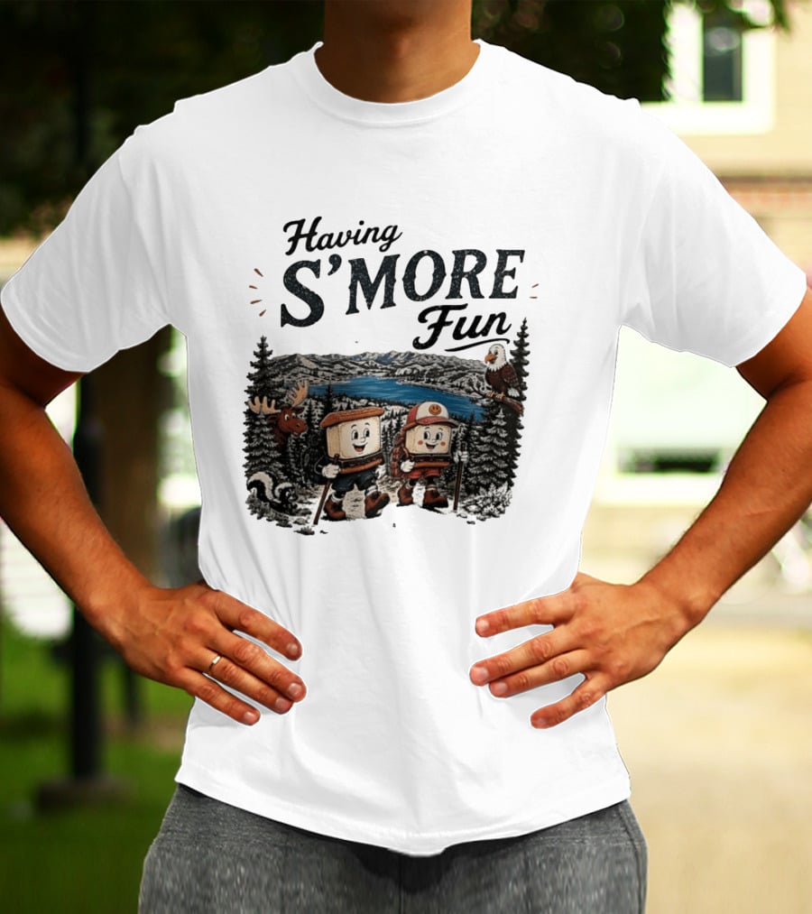 Having S'More Fun Camping Hiking At Bear Lake With Wildlife And Nature Scene T-Shirt