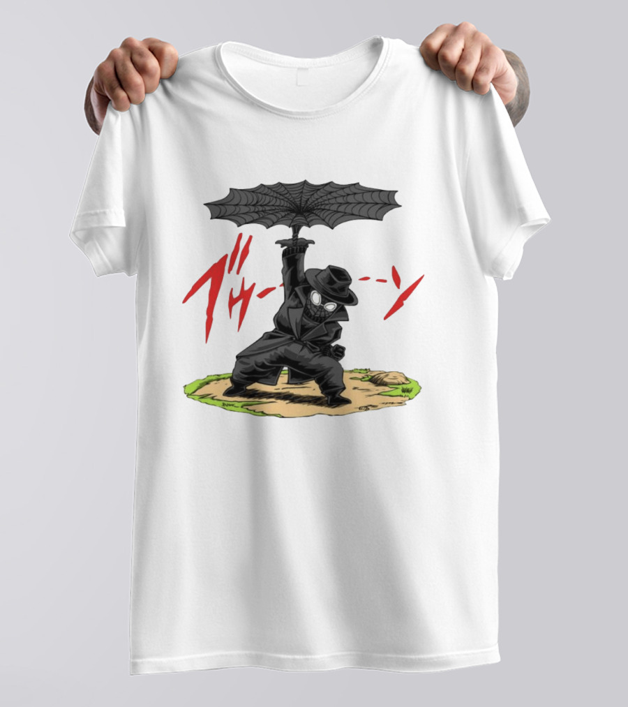 Spider Man Noir Marvel Comics Japanese Text Umbrella Scene T-Shirt