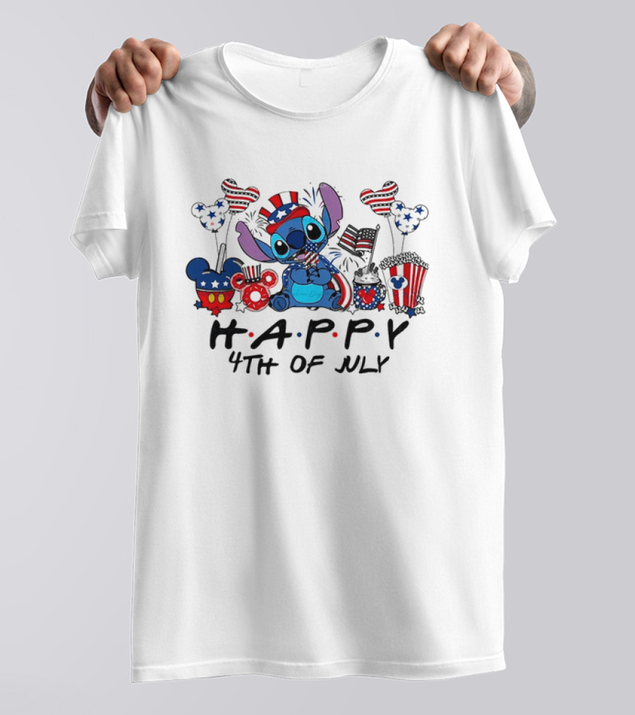 Lilo And Stitch Disney Happy 4th Of July Celebration USA Flags T-Shirt