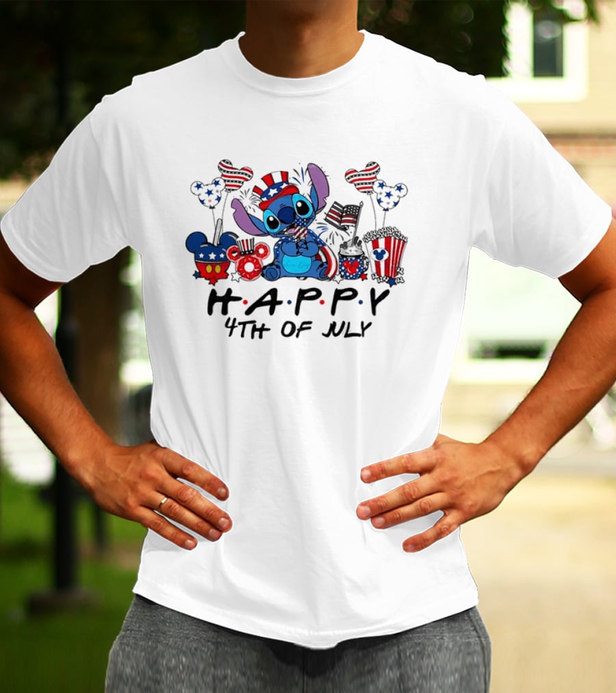 Lilo And Stitch Disney Happy 4th Of July Celebration USA Flags T-Shirt