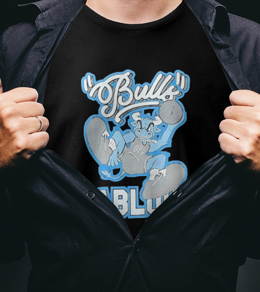 Bulls Abluh Off Blue Cartoon Basketball Character Jumping T-Shirt