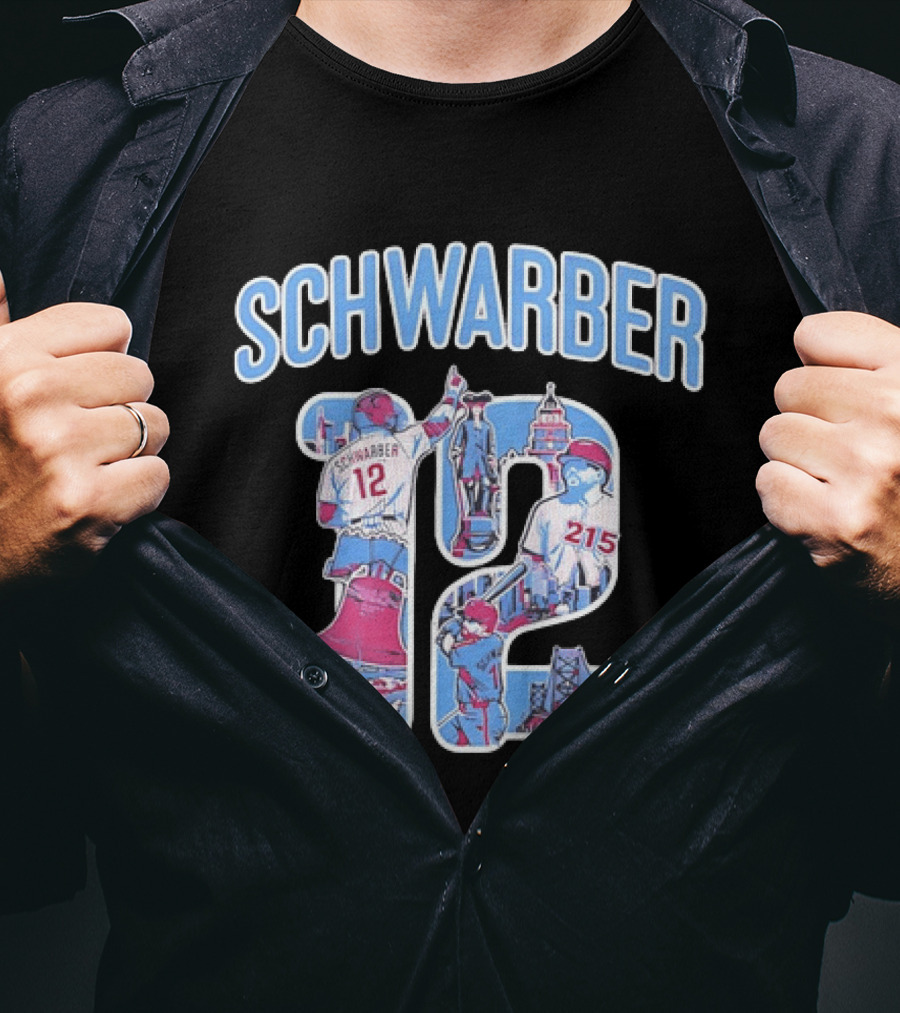 Kyle Schwarber Philadelphia Phillies 12 Liberty Bell City Skyline 215 T-Shirt