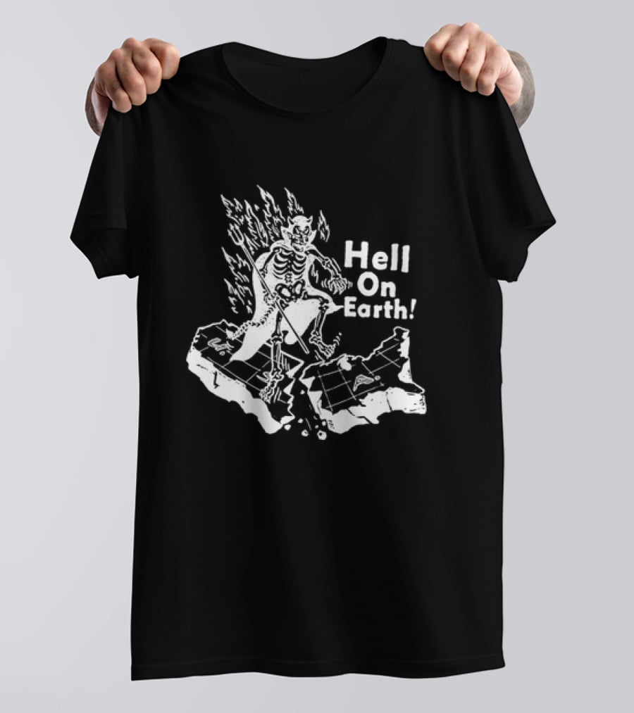 Hell On Earth Skeleton Devil In Flames With Trident T-Shirt
