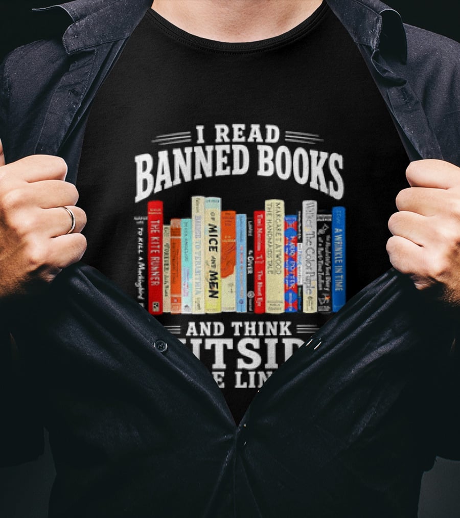 I Read Banned Books And Think Outside The Lines Book Titleshelves T-Shirt