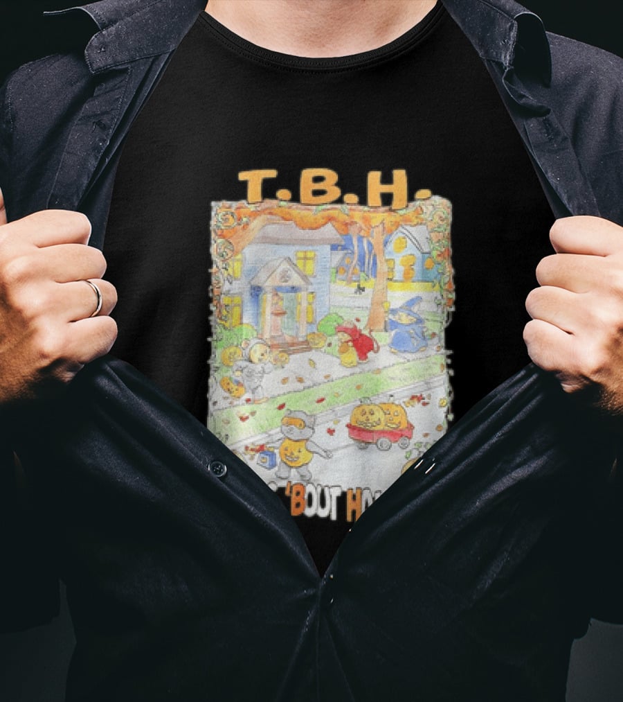 TBH Thinking 'Bout Halloween Animal Trick Or Treaters Fall Street Scene T-Shirt