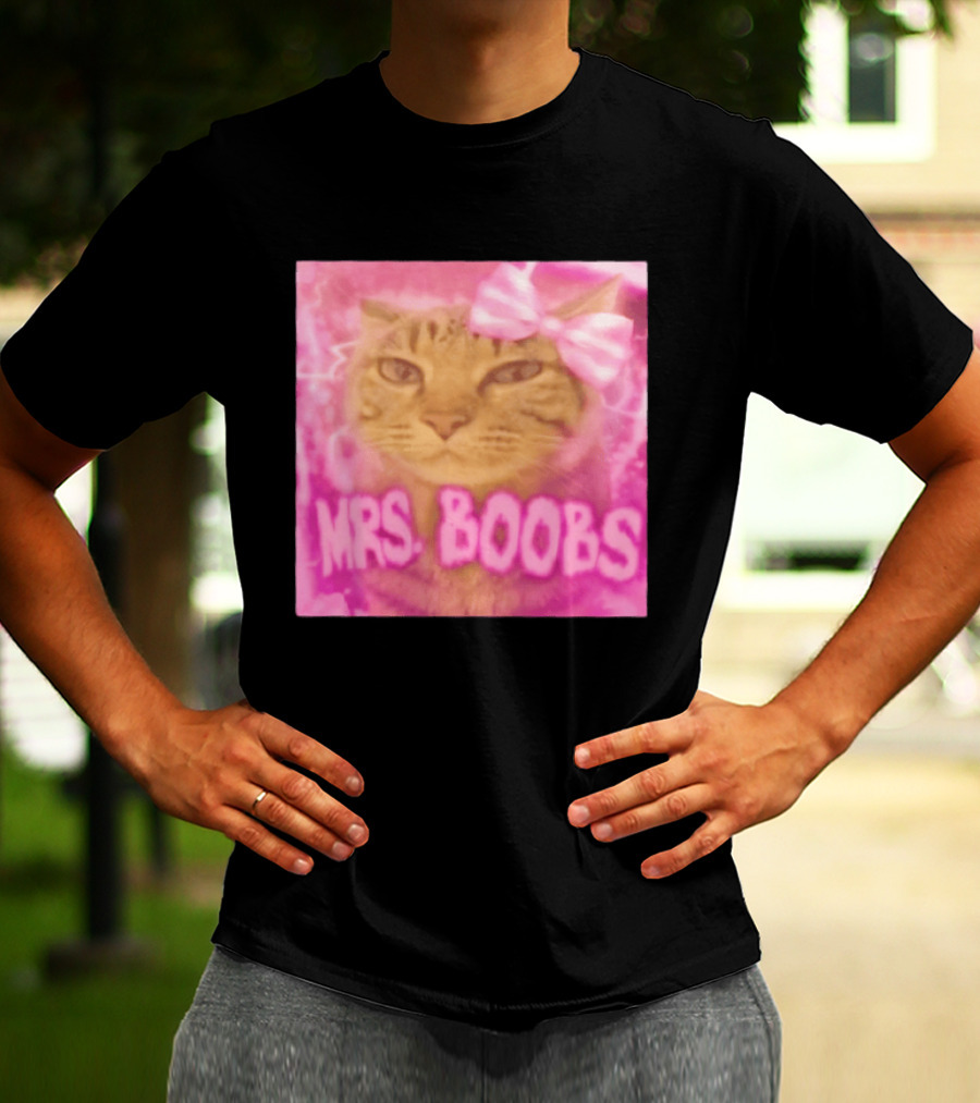 Mrs Boobs Cat Pink Aesthetic With Bow T-Shirt