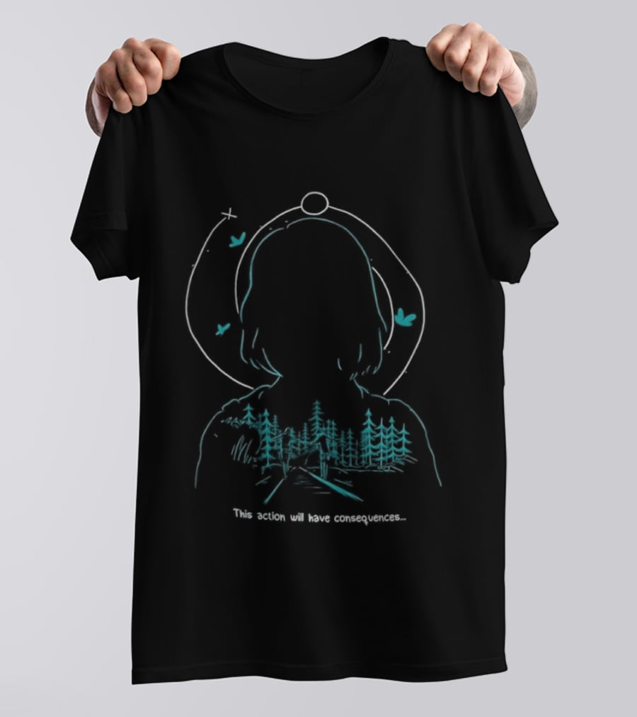 Serene Forest Silhouette With Bluebirds And Headset This Action Will Have Consequences T-Shirt