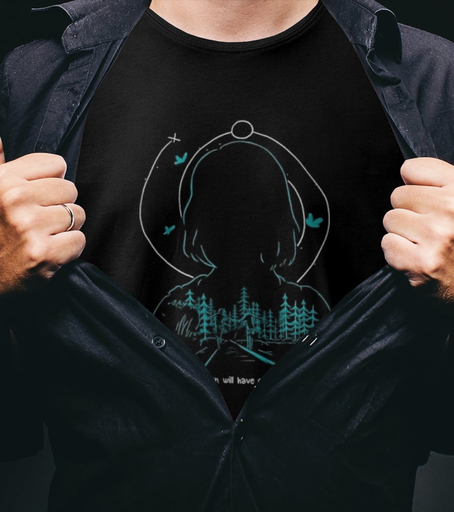 Serene Forest Silhouette With Bluebirds And Headset This Action Will Have Consequences T-Shirt