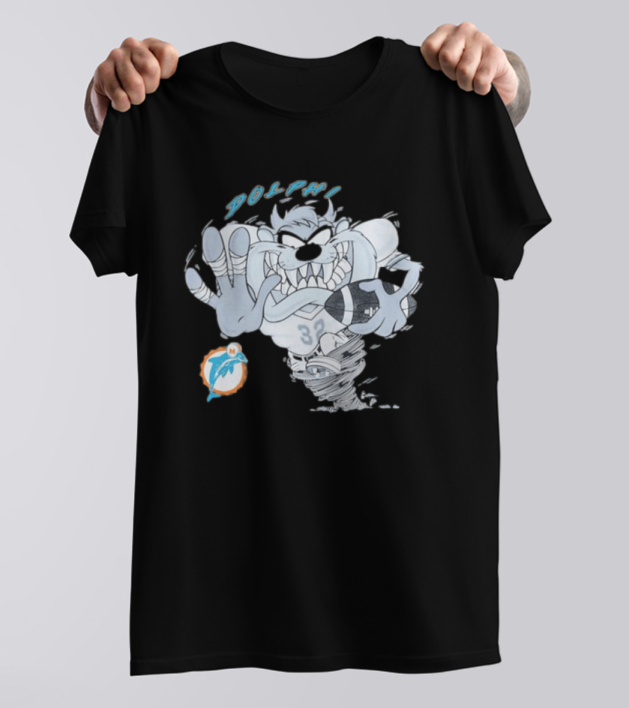 Taz Playing Football Miami Dolphins Whirlwind Sports Fan Gear T-Shirt