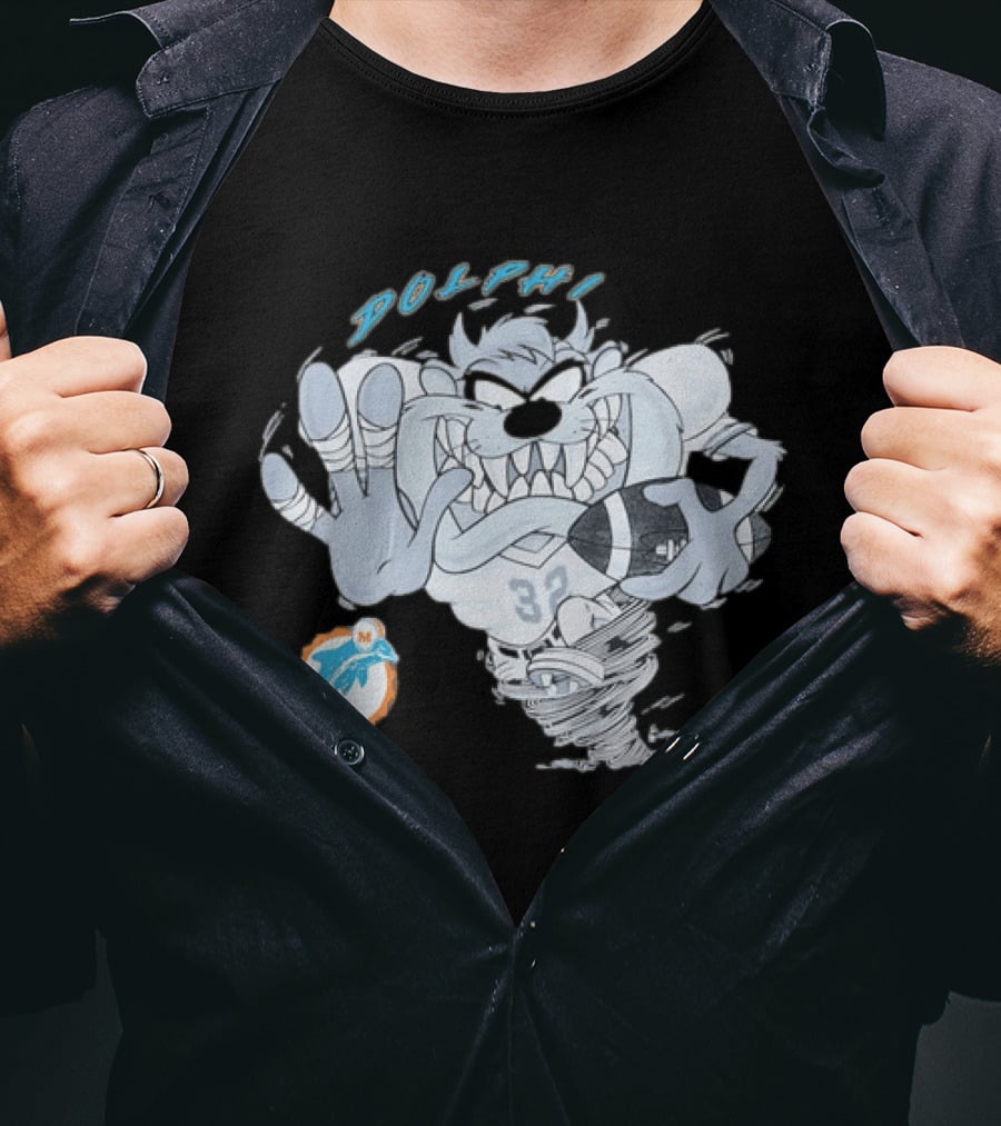 Taz Playing Football Miami Dolphins Whirlwind Sports Fan Gear T-Shirt
