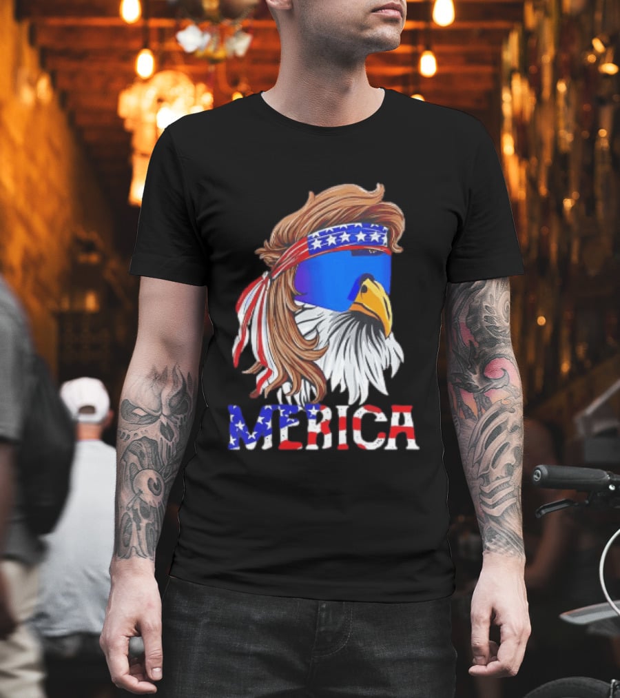 Patriotic Merica Bald Eagle Mullet Sunglasses USA Flag T-Shirt