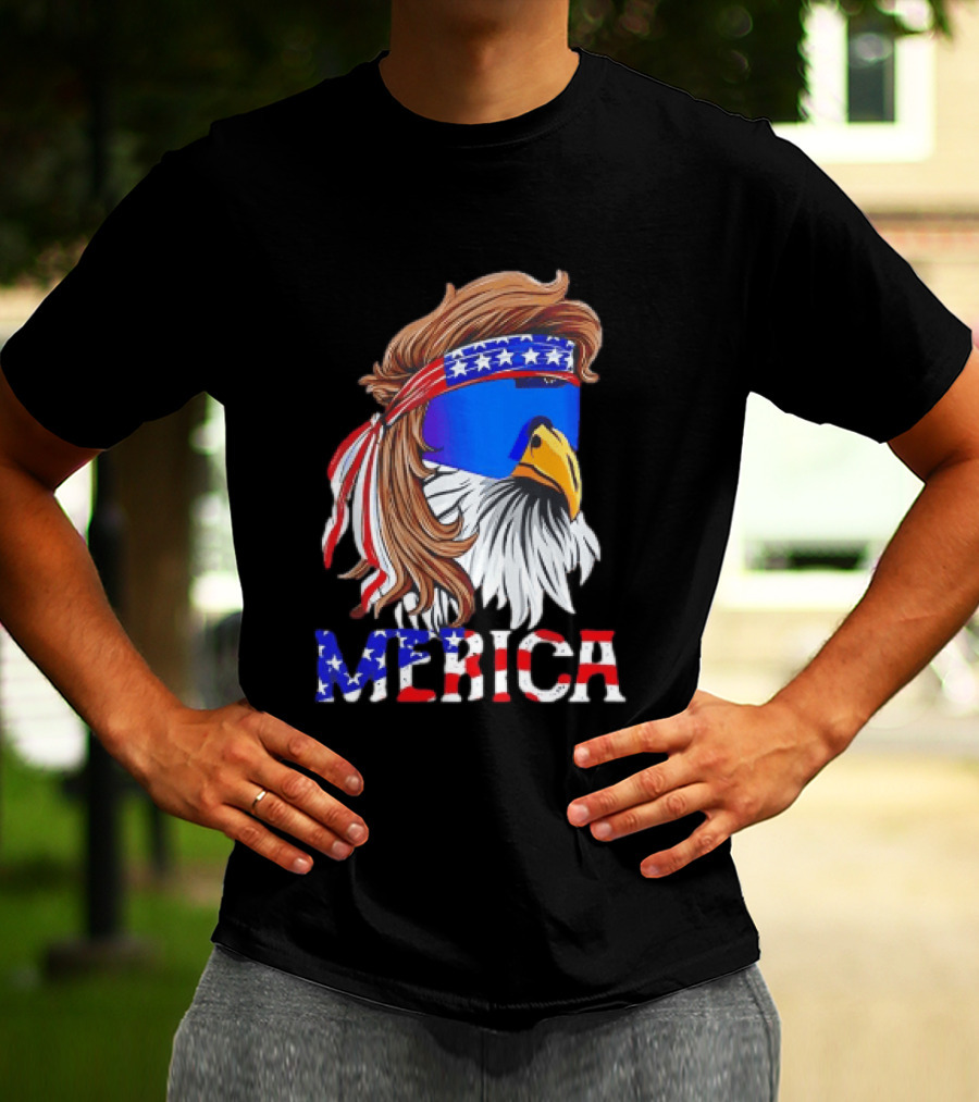 Patriotic Merica Bald Eagle Mullet Sunglasses USA Flag T-Shirt