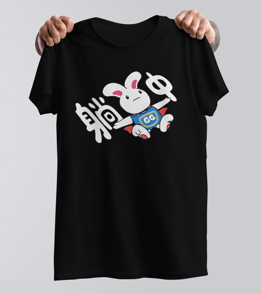 Rabbit GG Shield Flying Cute Bunny Character With Chinese T-Shirt