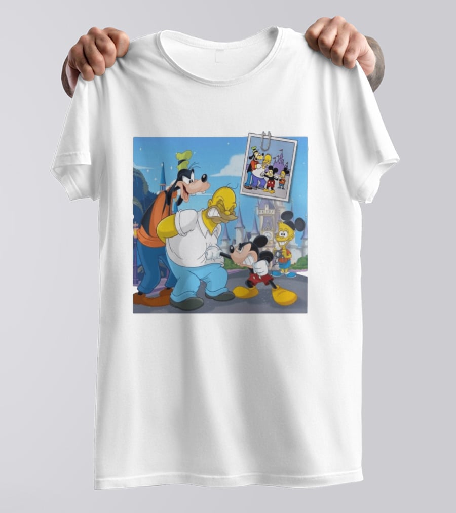 Disney World Homer With Mickey Goofy Bart Mashup By Richietoons T-Shirt